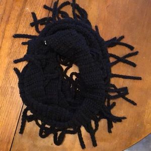 Black knit infinity fringe scarf